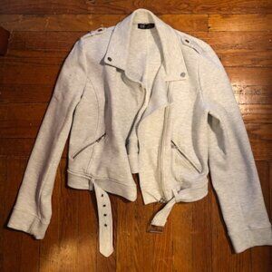 Zara TRF Moto Jacket Heather Gray Jersey Size XL